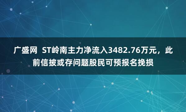 广盛网  ST岭南主力净流入3482.76万元，此前信披或存问题股民可预报名挽损